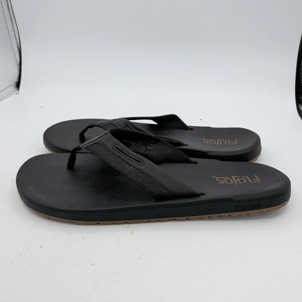 Flojos Mens Black Thong Flip Flop Sandals Size 12 Cushioned Beach Summer Shoes